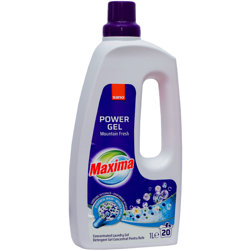 Detergent gel concentrat pentru rufe Sano Maxima Mountain Fresh, 20 spalari, 1 litru